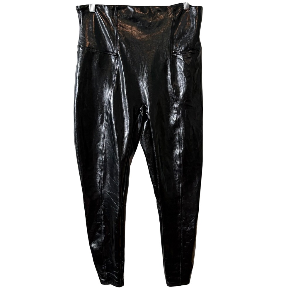 Spanx Black Faux Patent Leather Leggings in Size XL